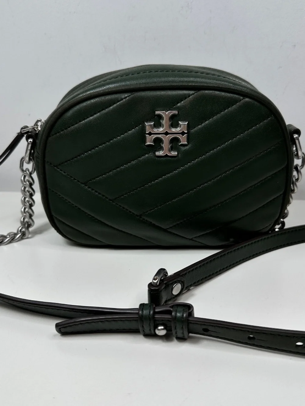USED Tory Burch Kira Chevron Leather Camera Bag - Small In Green